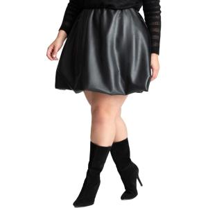 ELOQUII Women’s Plus Size Faux Leather Bubble Hem Skirt(Black)