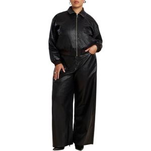 ELOQUII Women’s Plus Size Faux Leather Pintuck Straight Leg Pant(Black Onyx)