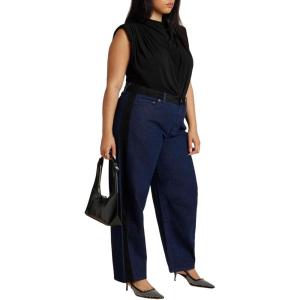ELOQUII Women’s Plus Size Faux Suede Side Stripe Straight Leg Jean(Indigo Rinse Wash)