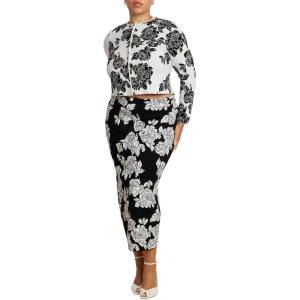 ELOQUII Women’s Plus Size Floral Intarsia Sweater Skirt(Black White Floral)