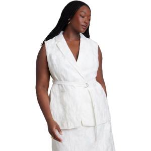 ELOQUII Women’s Plus Size Floral Jacquard Belted Vest(Coconut Milk)