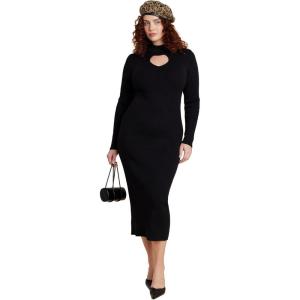 ELOQUII Women’s Plus Size Heart Cutout Midi Dress(Black Onyx)