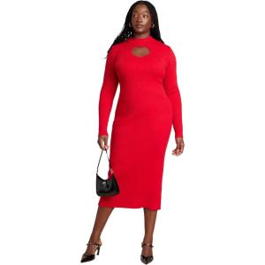 ELOQUII Women’s Plus Size Heart Cutout Midi Dress(Vivid Red)