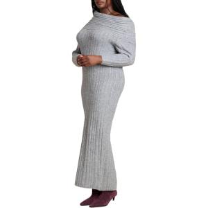 ELOQUII Women’s Plus Size High Collar Sweater Dress(Charcoal Grey)
