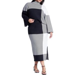ELOQUII Women’s Plus Size Intarsia Sweater Skirt(Plaid Please)