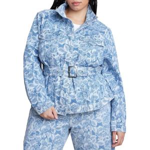 ELOQUII Women’s Plus Size Lace Printed Denim Belted Jacket(Chantilly Denim)