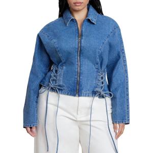 ELOQUII Women’s Plus Size Lace Up Denim Jacket(Medium Wash)
