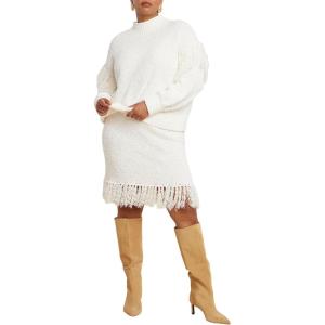 ELOQUII Women’s Plus Size Looped Fringe Sweater Mini Skirt(Jet Stream)