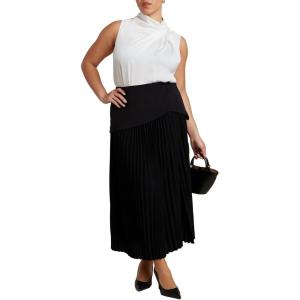ELOQUII Women’s Plus Size Mixed Media Pleated Skirt(Black Onyx)