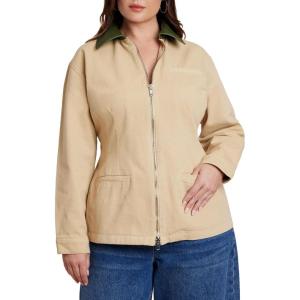 ELOQUII Women’s Plus Size Nipped Waist Barn Jacket With Faux Leather Collar(Ginger Root)