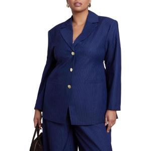 ELOQUII Women’s Plus Size Nipped Waist Blazer with Back Adjuster(Navy Pinstripe)