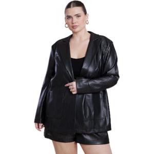 ELOQUII Women’s Plus Size Perforated Faux Leather Blazer(Black Onyx)