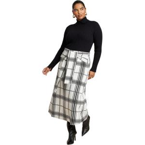 ELOQUII Women’s Plus Size Plaid Midi Sweater Skirt with Sleeve Ties(Preppy Refresh Plaid)
