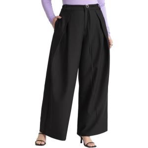 ELOQUII Women’s Plus Size Pleat Detail Trouser with Long Belt(Black Onyx)