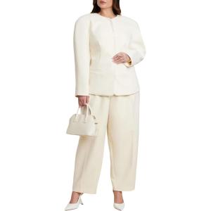 ELOQUII Women’s Plus Size Rounded Barrel Leg Pant(Oat Milk)