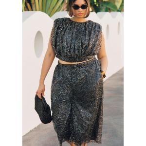 ELOQUII Women’s Plus Size Sequin Pull On Wide Leg Culotte