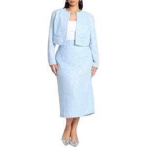 ELOQUII Women’s Plus Size Sequin Tweed Midi Skirt(Light Blue)