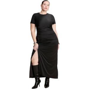 ELOQUII Women’s Plus Size Slinky Dress W Buttons(Black Onyx)