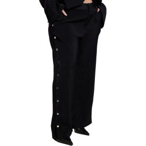 ELOQUII Women’s Plus Size Snap Detail Wide Leg Trouser(Black Onyx)