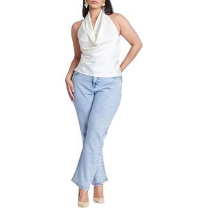 ELOQUII Women’s Plus Size Straight Leg Jean with Studs(Light Wash)