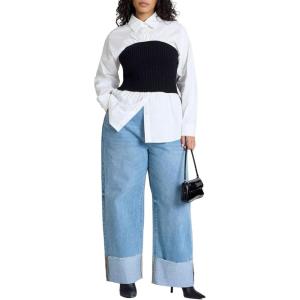 ELOQUII Women’s Plus Size Tall Cuff Jean(Light Wash)