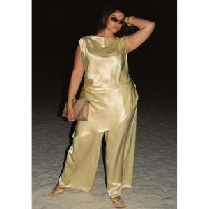 ELOQUII Women’s Plus Size Textured Satin Wide Leg Pant