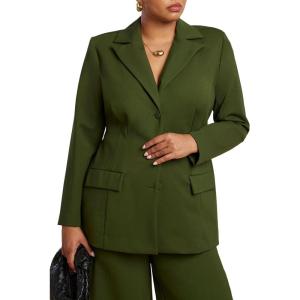 ELOQUII Women’s Plus Size The Ultimate Stretch Nipped Waist Blazer(Dark Forest Green)