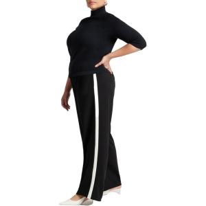 ELOQUII Women’s Plus Size Track Pant with Side Stripe(Black)