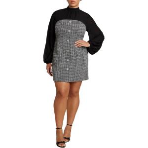 ELOQUII Women’s Plus Size Tweed Twofer Mini Dress(Black White)