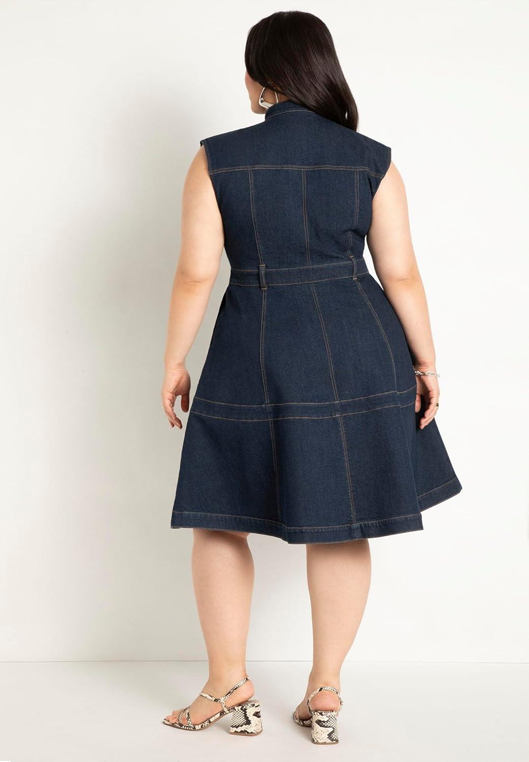 imageELOQUII Womens Plus Size Fit amp Flare Denim DressDark Wash