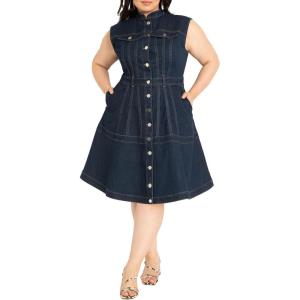 ELOQUII Women’s Plus Size Fit & Flare Denim Dress(Dark Wash)