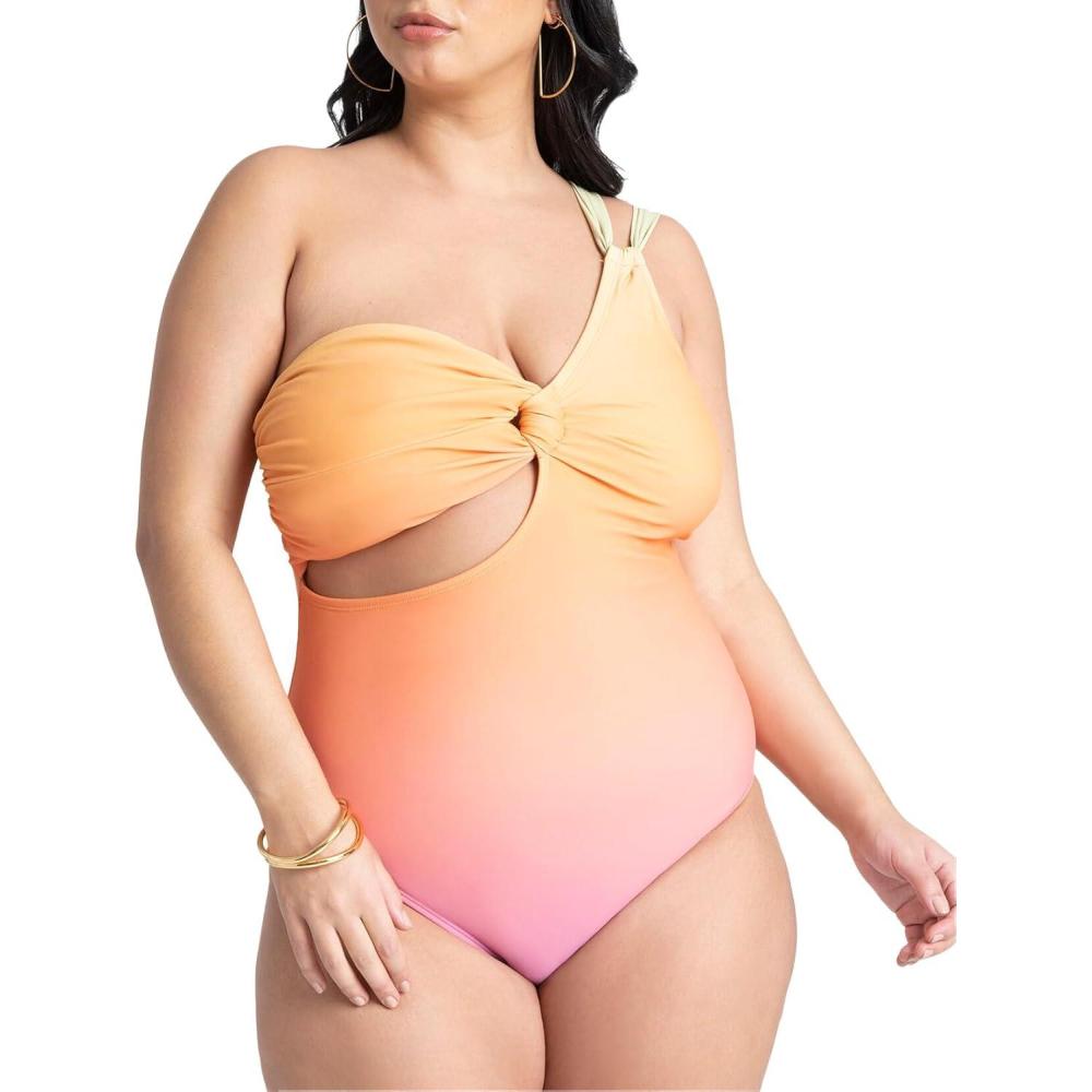 imageELOQUII Womens Plus Size One Strap Cutout Detail One Piece