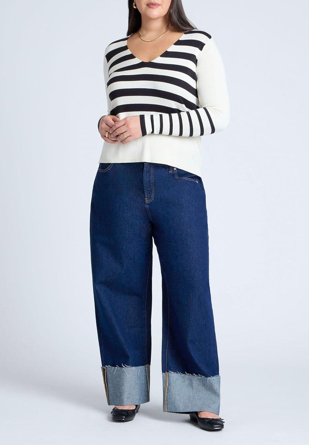 imageELOQUII Womens Plus Size Abstract Striped SweaterBlack White Stripe