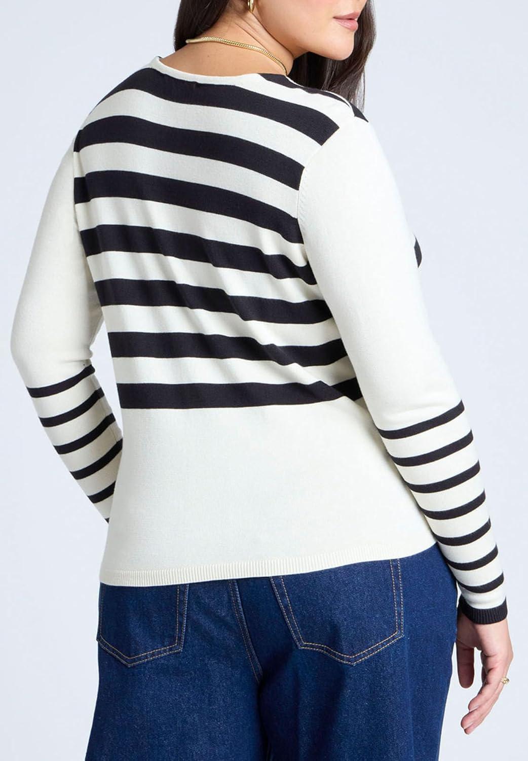 imageELOQUII Womens Plus Size Abstract Striped SweaterBlack White Stripe