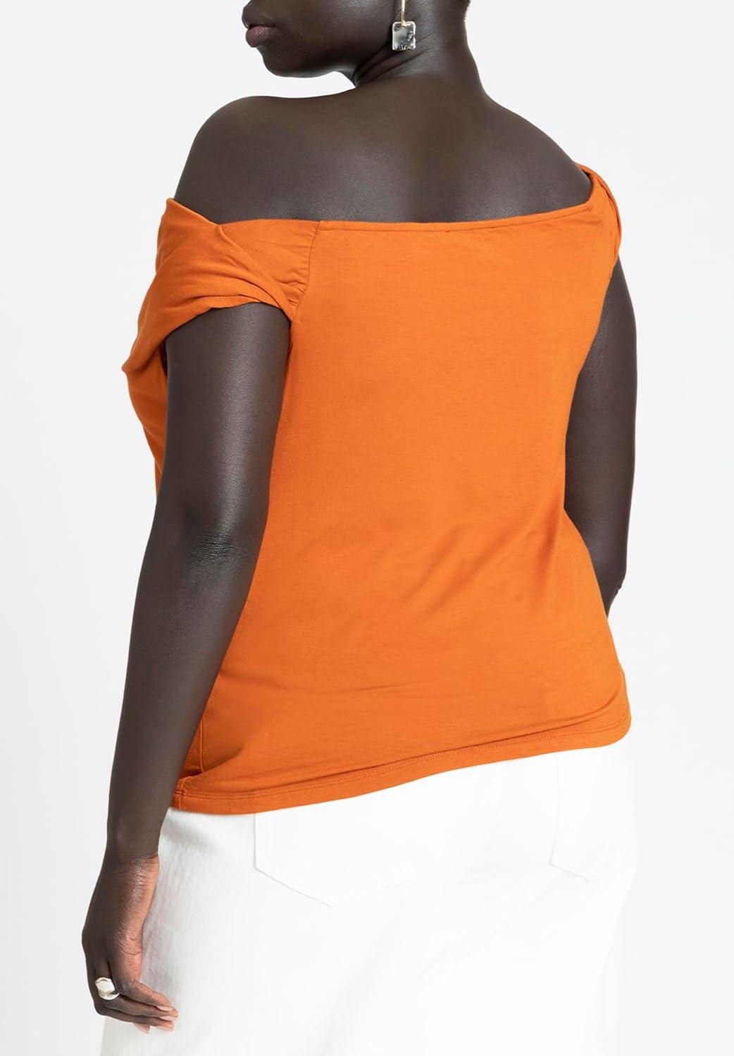 imageELOQUII Womens Plus Size Asym Twist Sleeve TopBlack Onyx