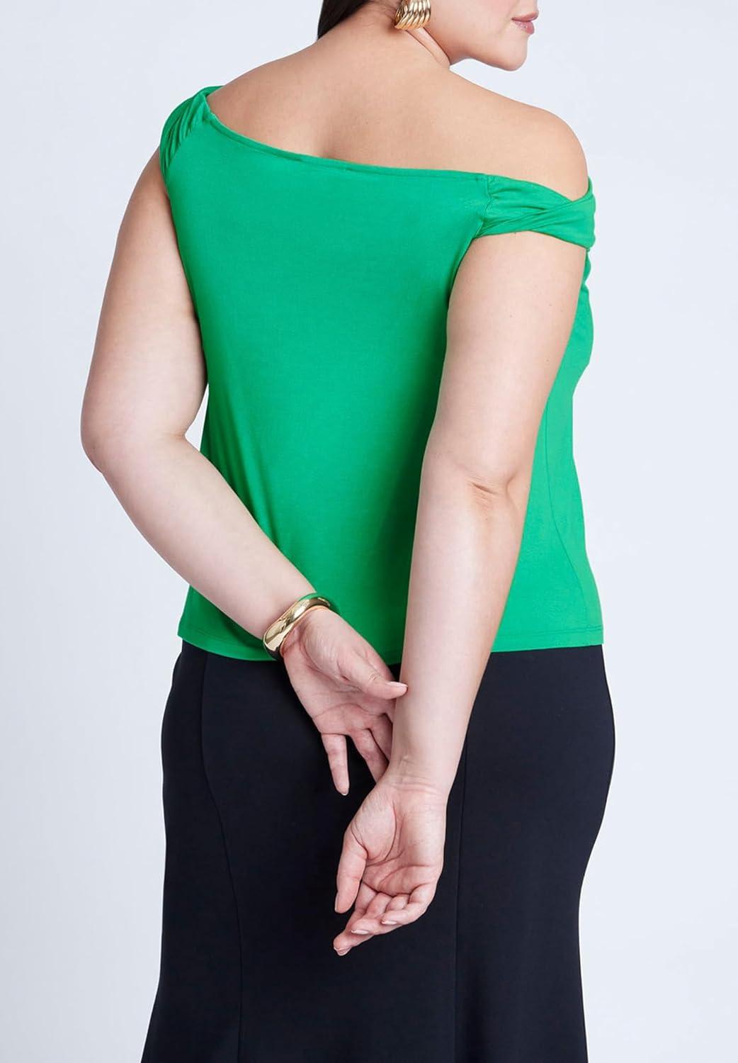 imageELOQUII Womens Plus Size Asym Twist Sleeve TopBright Green