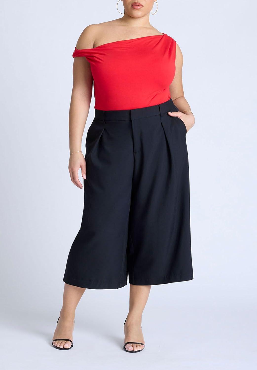 imageELOQUII Womens Plus Size Asym Twist Sleeve TopHigh Risk Red