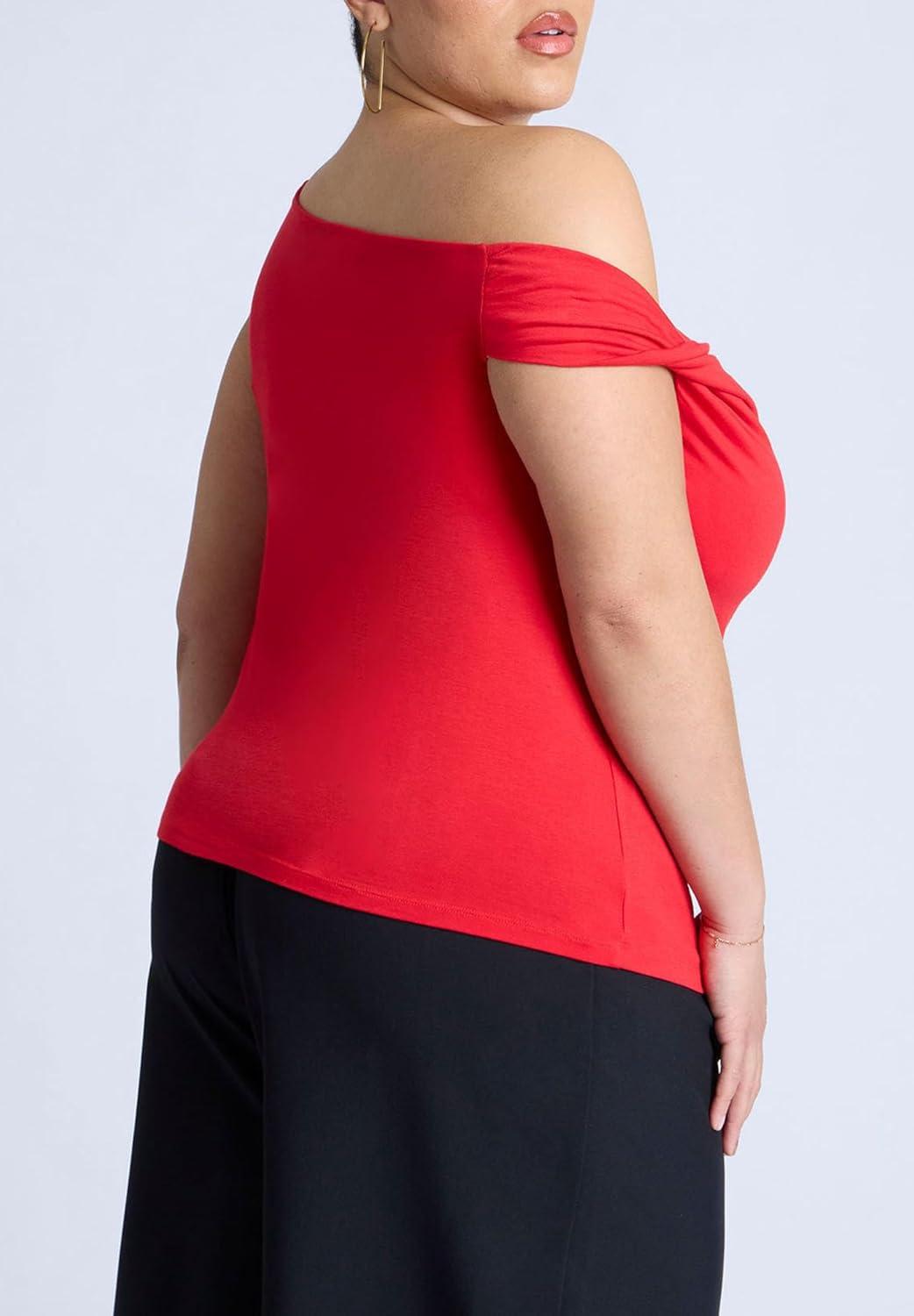 imageELOQUII Womens Plus Size Asym Twist Sleeve TopHigh Risk Red