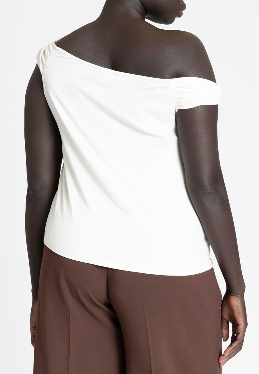 imageELOQUII Womens Plus Size Asym Twist Sleeve TopTofu