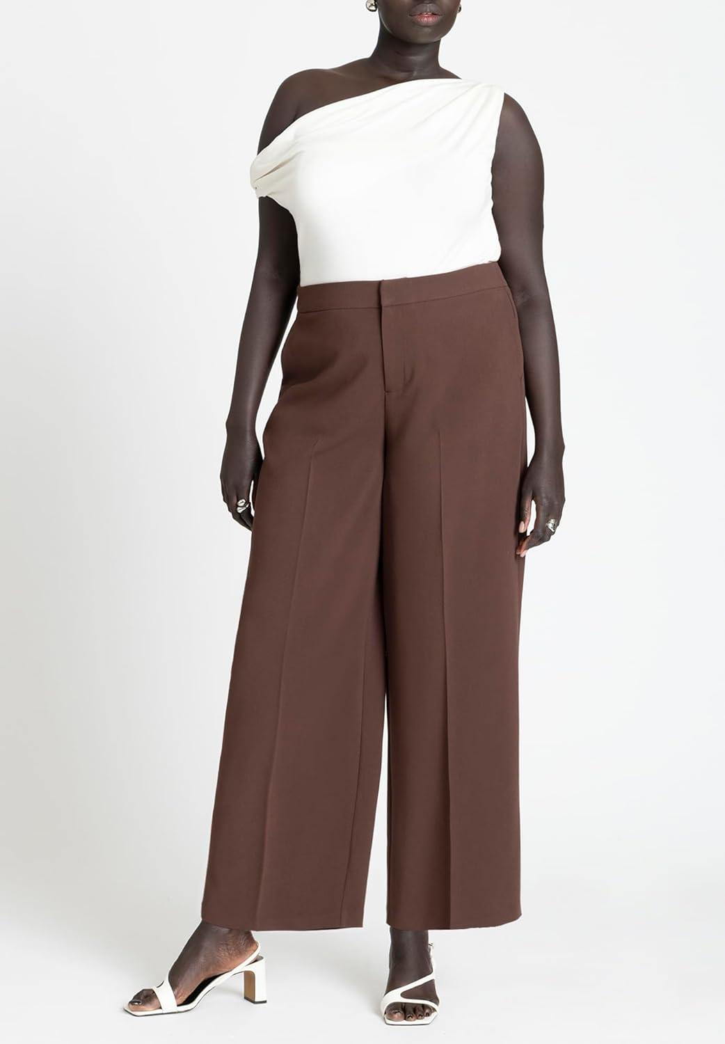 imageELOQUII Womens Plus Size Asym Twist Sleeve TopTofu