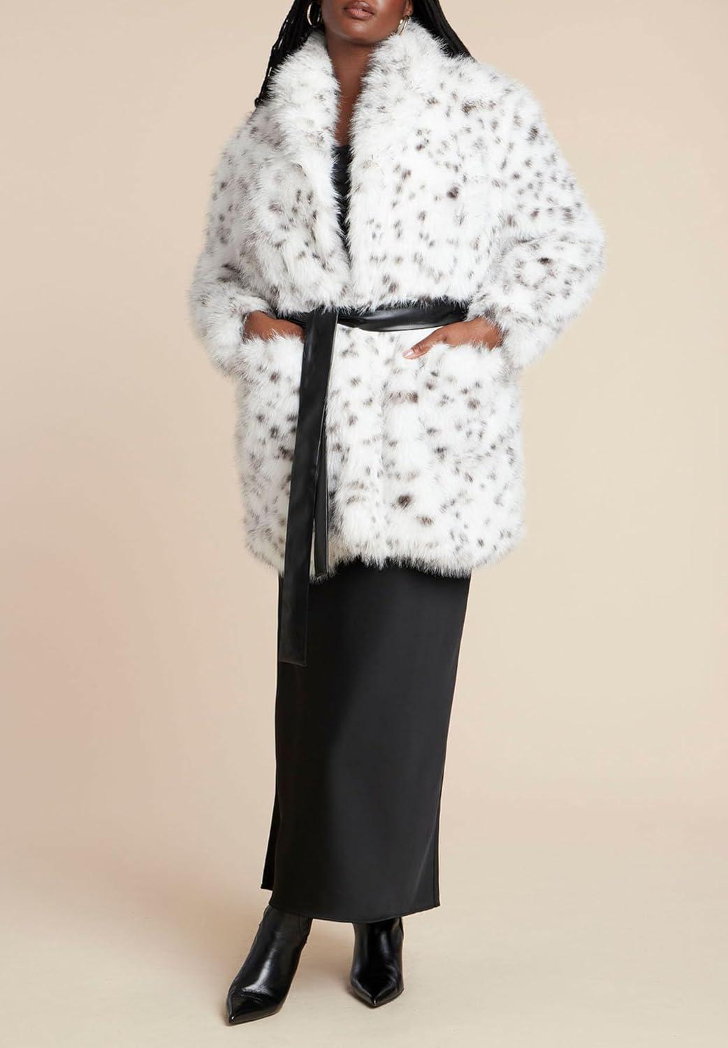 imageELOQUII Womens Plus Size Belted CoatSnow Leopard