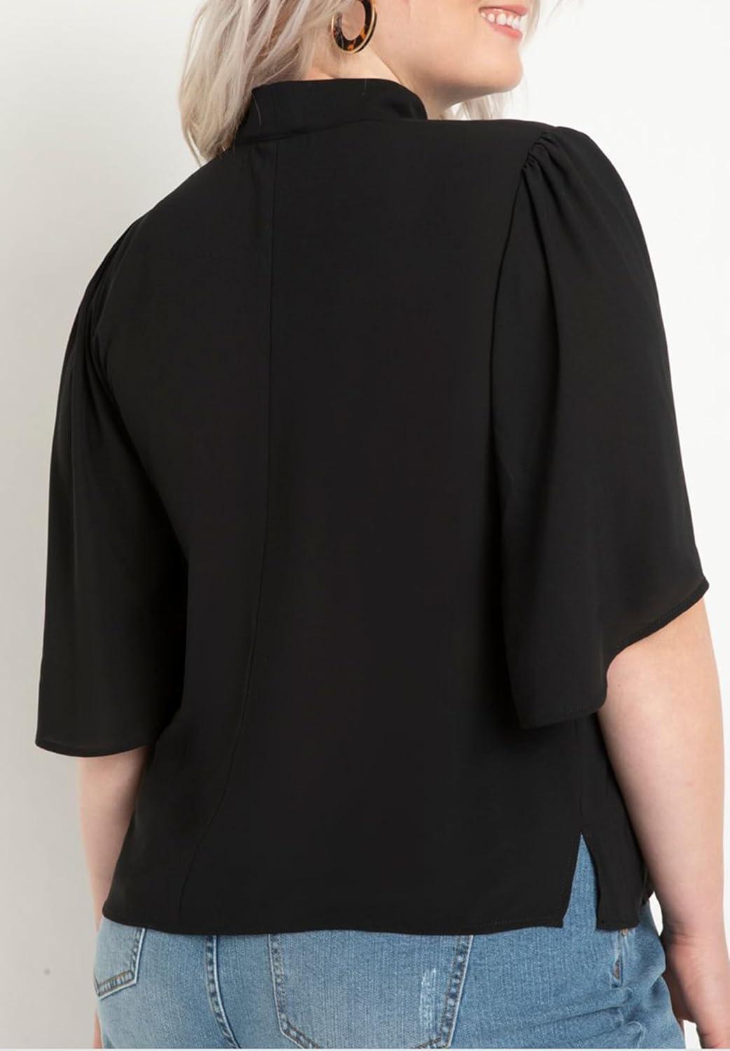 imageELOQUII Womens Plus Size Bow Blouse with Flutter SleeveBlack