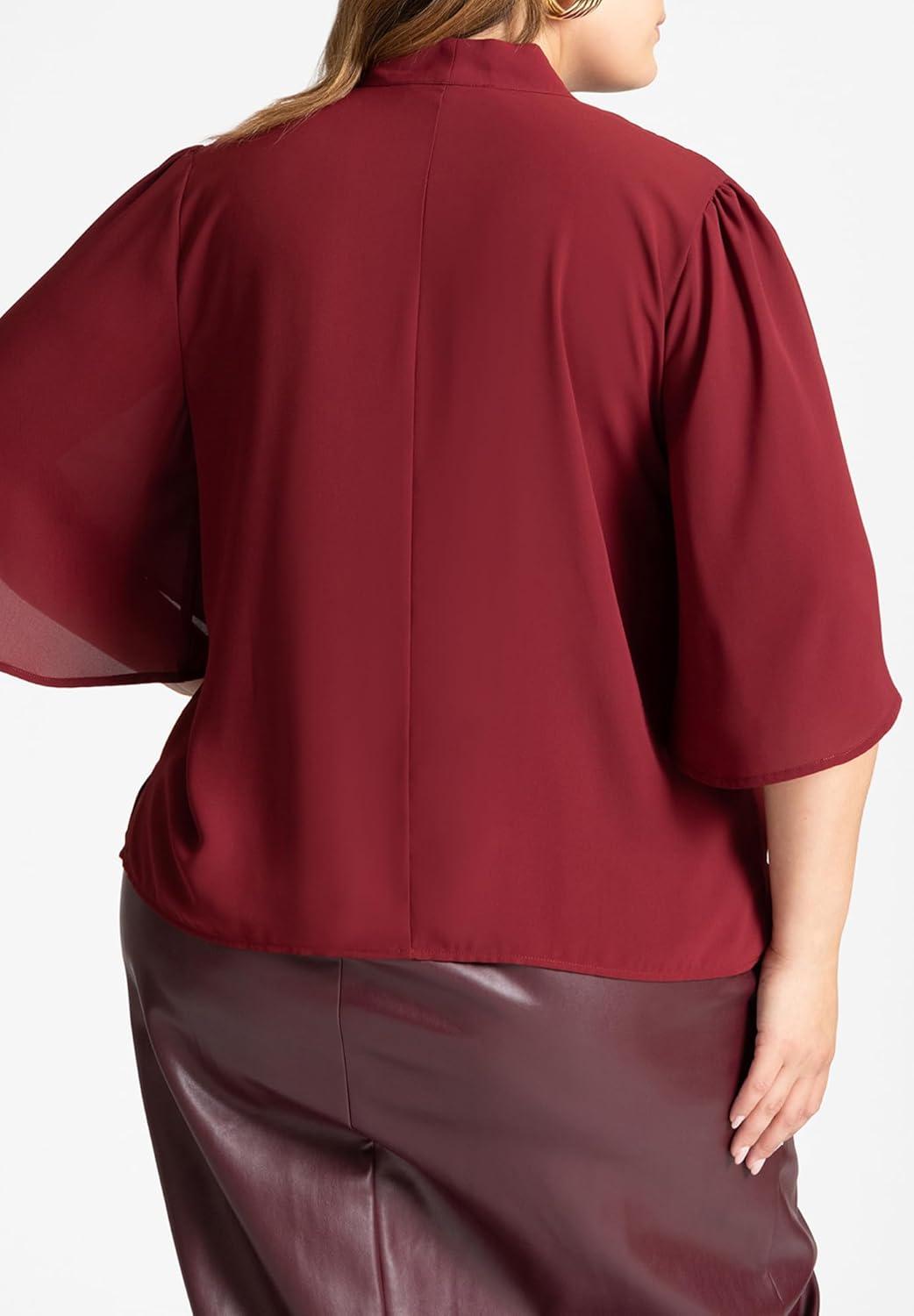 imageELOQUII Womens Plus Size Bow Blouse with Flutter SleeveCabernet