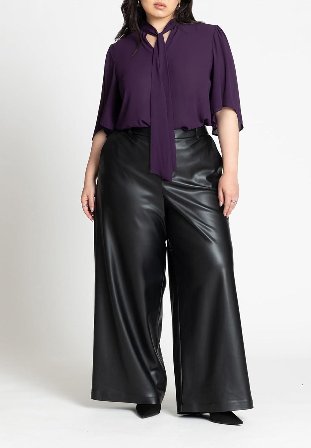 imageELOQUII Womens Plus Size Bow Blouse with Flutter SleeveCabernet