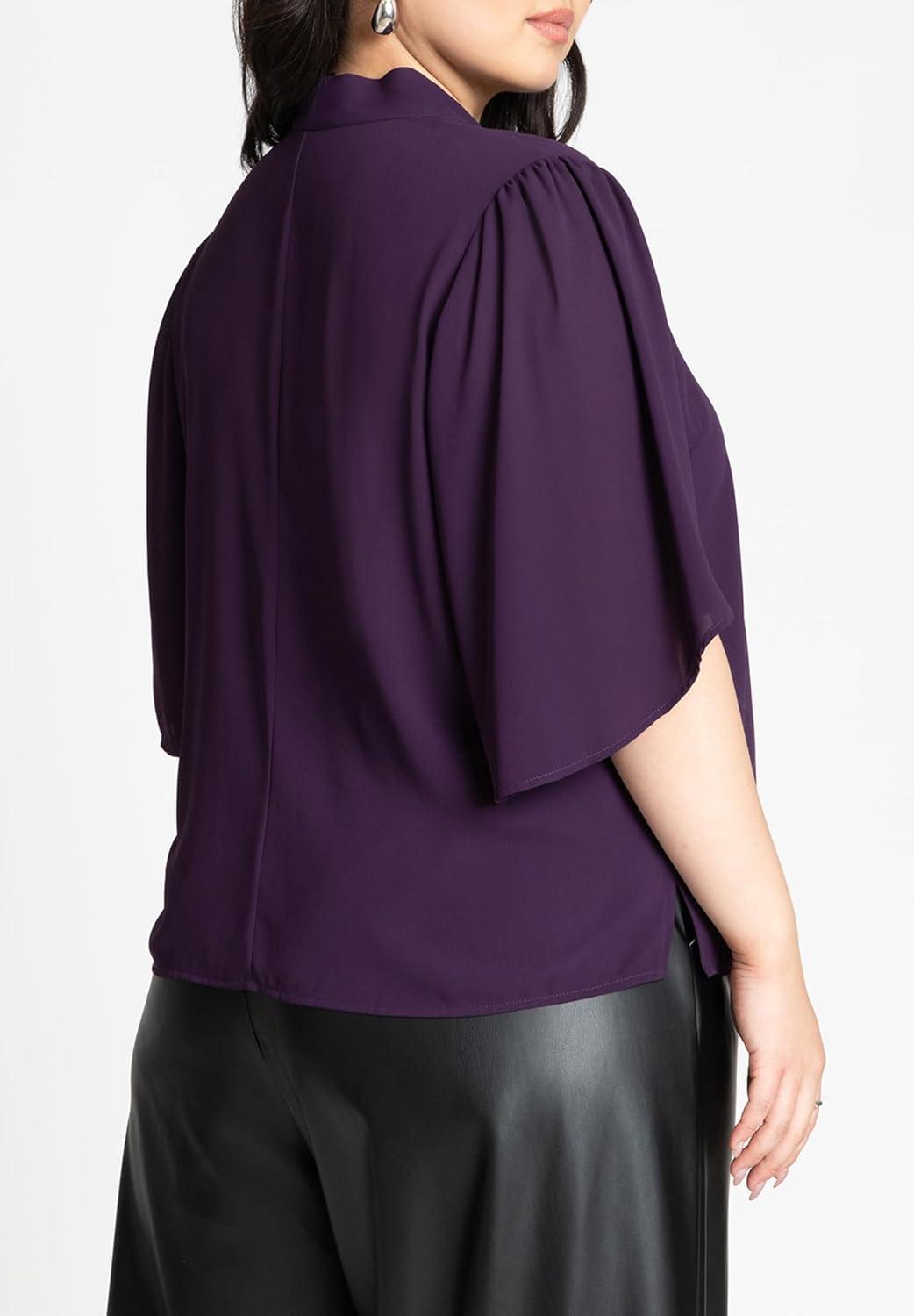 imageELOQUII Womens Plus Size Bow Blouse with Flutter SleeveDeep Purple