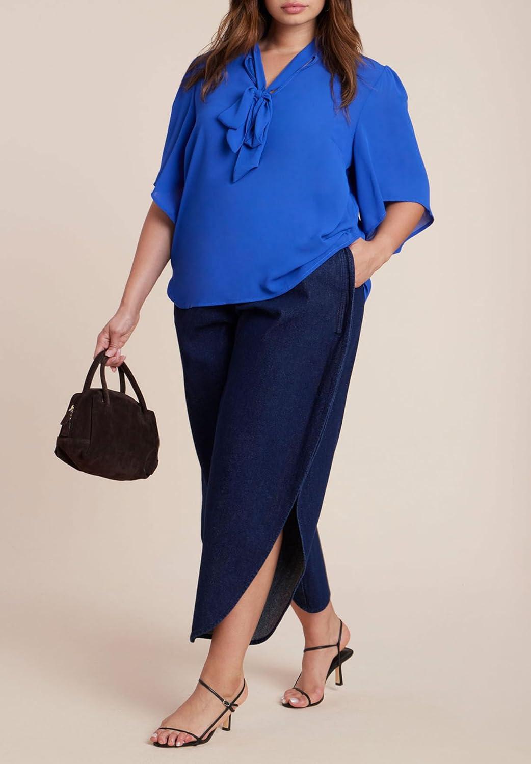 imageELOQUII Womens Plus Size Bow Blouse with Flutter SleeveDeep Purple