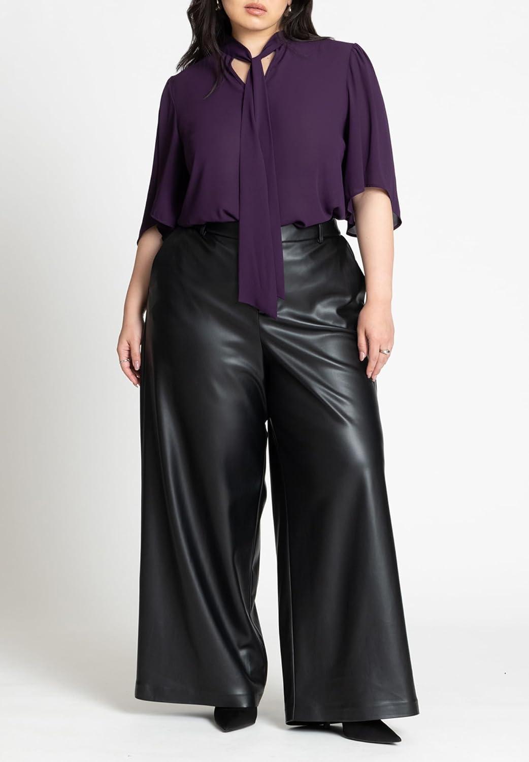 imageELOQUII Womens Plus Size Bow Blouse with Flutter SleeveDeep Purple