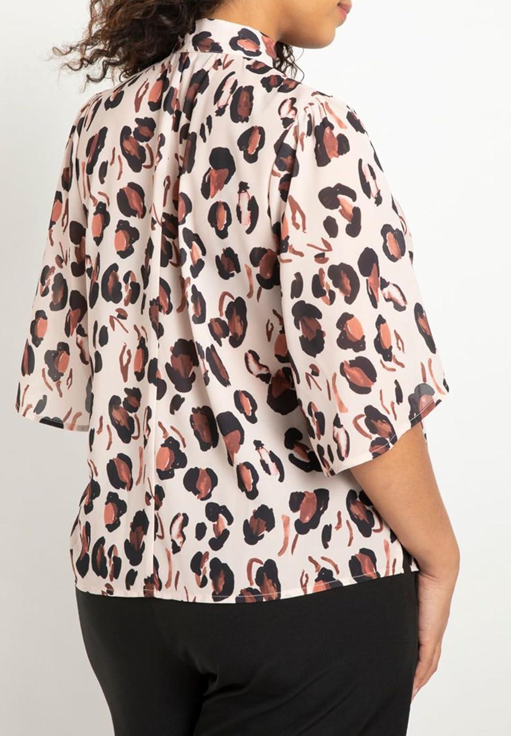 imageELOQUII Womens Plus Size Bow Blouse with Flutter SleeveDot Bone