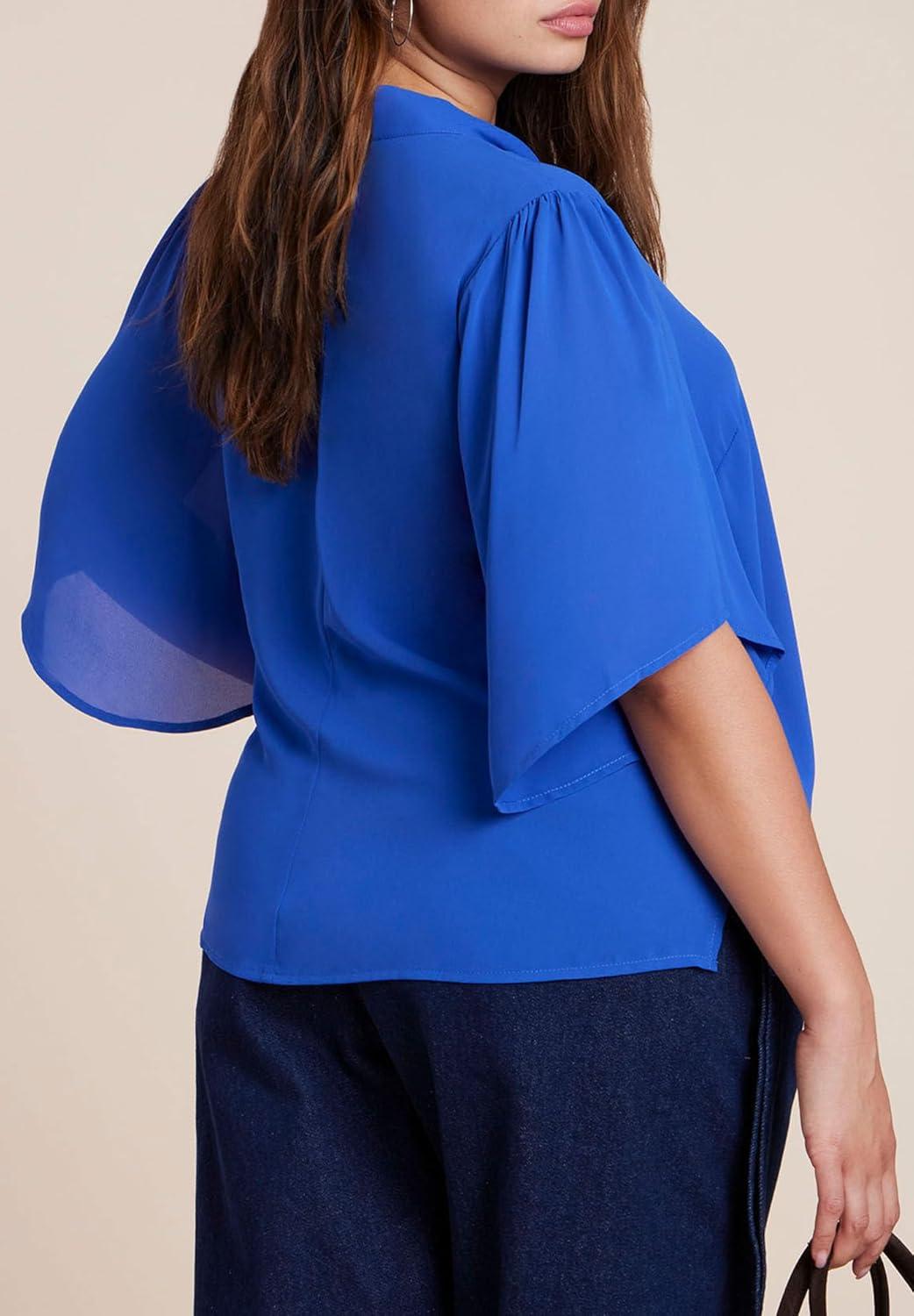 imageELOQUII Womens Plus Size Bow Blouse with Flutter SleeveDot Bone
