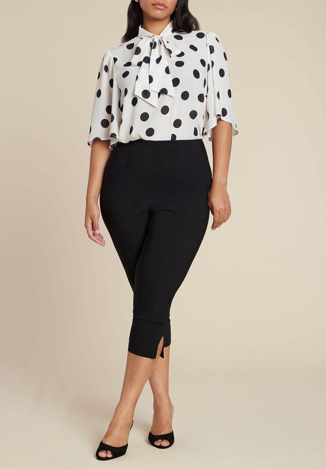 imageELOQUII Womens Plus Size Bow Blouse with Flutter SleeveDot Bone